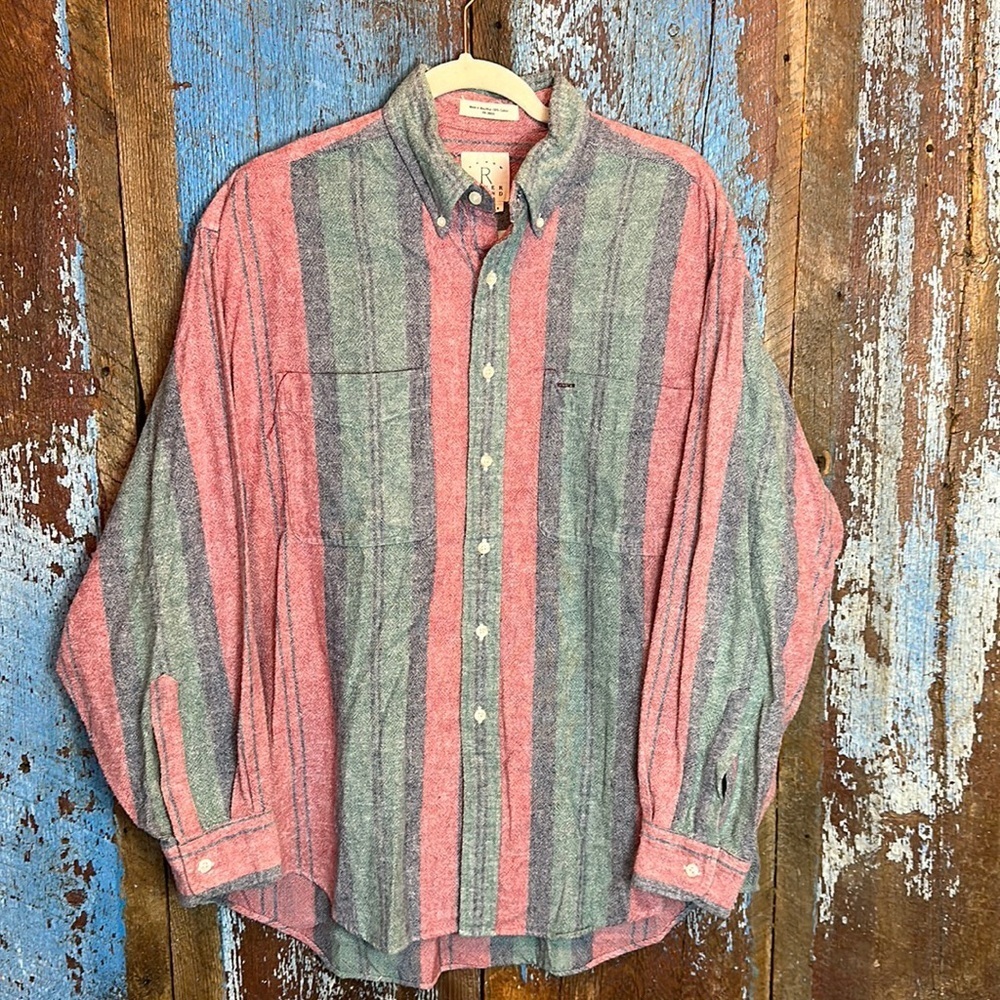 River Brand Stripped Long Sleeve Soft Cotton Button Down Shirt Size Large